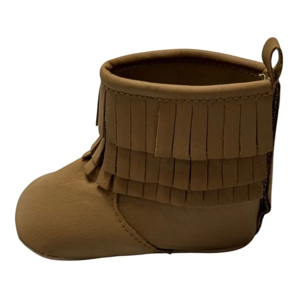 Old Navy Baby Moccasin Booties 3-6 Months Tan Brown Faux Suede Fringe NWT
